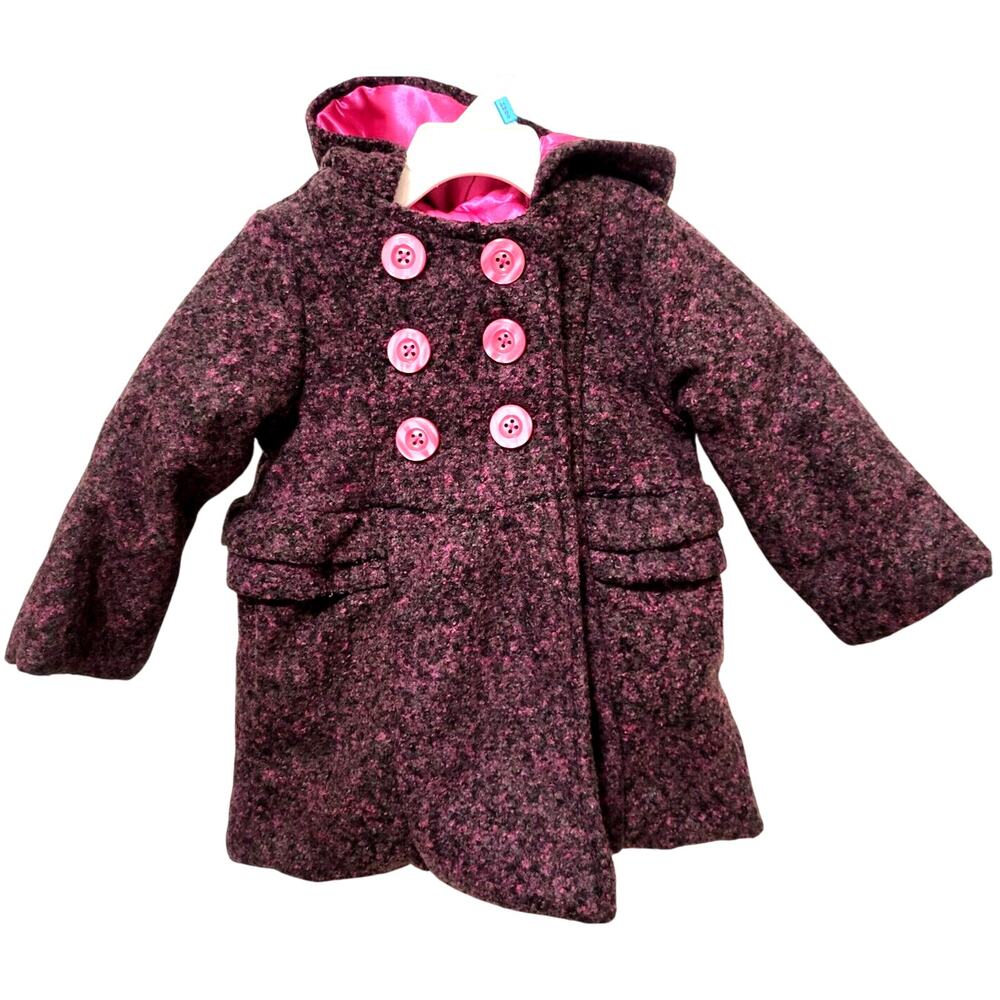 Penelope Mack 24M Toddler Hooded Coat Purple Pink Heather Double Breasted